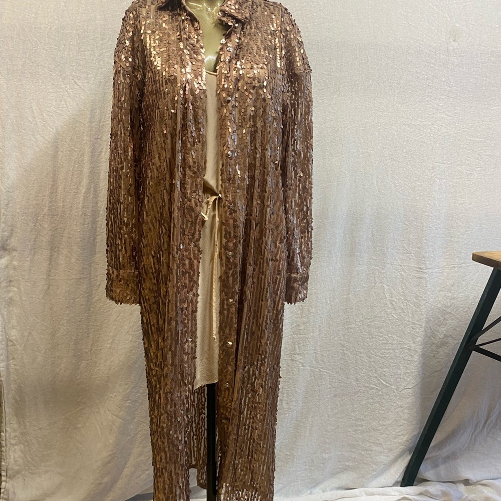 Sequin Longline Jacket in Rose Gold